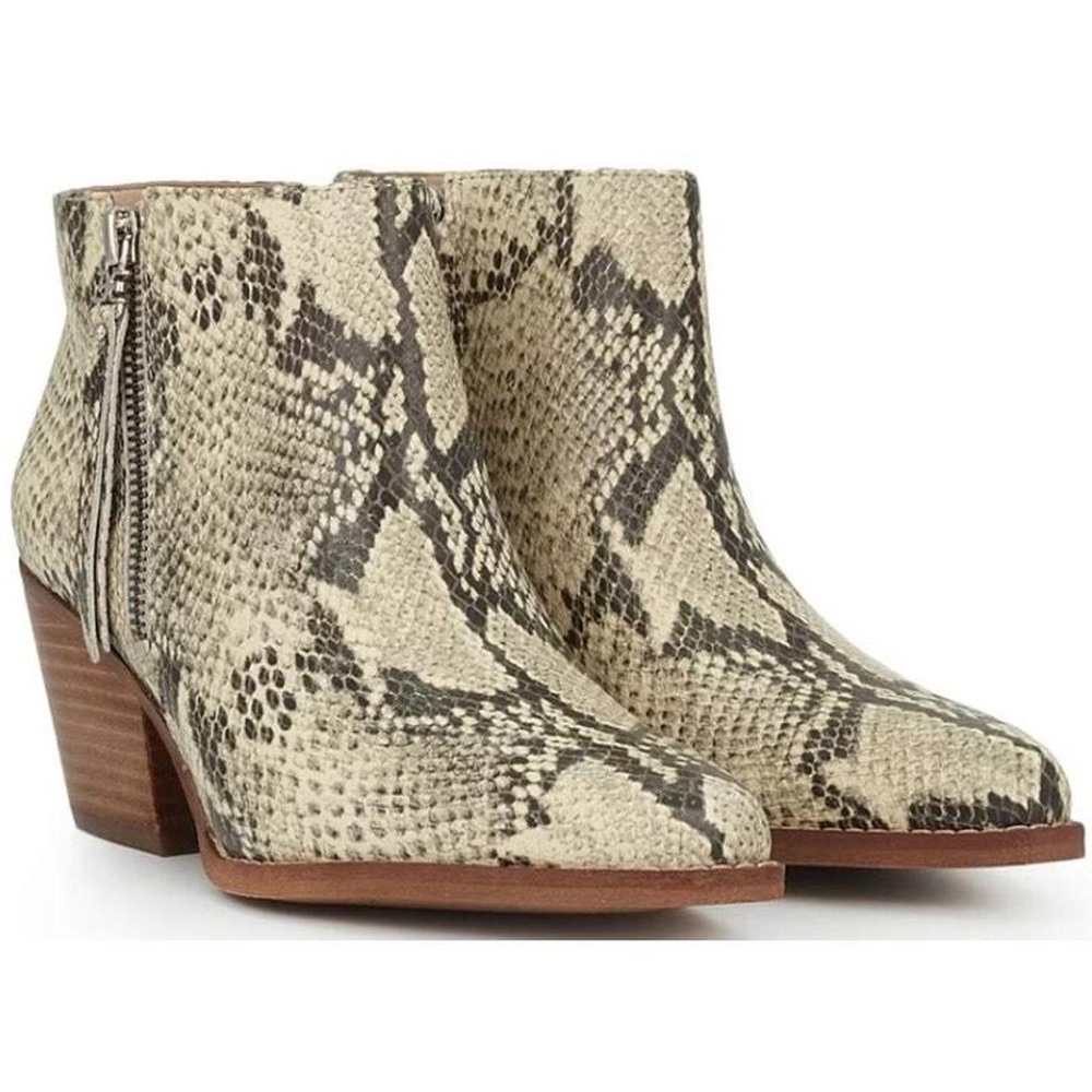 Sam Edelman Cream and Brown Ankle Boots with Snakeskin Pattern